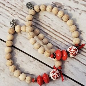 Handmade wood and acrylic beaded bracelet set of two